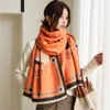 H Hem Orange Scarf Winter Womens 2024 Ny High End Feeling Junma Gift Thicked Shawl Two