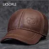 Mężczyzna oryginalna skórzana skóra krowica 5660 cm Blackbrown Baseball Caps Eagle Print for Man Casual Street Gf Gorras Dad Hat 240202