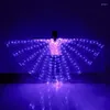 Stage Wear Danse du ventre Coloré Hélas LED Ailes Adulte Performance Fluorescent Papillon Isis Carnaval Festival Tenue avec des bâtons