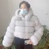 100％冬の女性リアルフォックスファーコート厚い温かい高品質フルスリーブナチュラルファーファッションフード付きショートジャケット240122