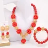 Colar brincos conjunto moda bola grânulo jóias africanas vermelho coral nigeriano nupcial para mulher