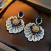 Srebrny igły cyrkon niebieskie kolczyki kwiatowe francuskie światło luksusowe wysokiej jakości kolczyki elegancka temperament spersonalizowana biżuteria