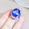 Cluster Ringen Natuurlijke Echte Blauwe Topaas Luxe Grote Ring 925 Sterling Zilver 12 16mm 13ct Edelsteen Fijne Sieraden vrouwen X223281