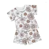 Kleidungssets Kleinkind Baby Girl Kleidung Säugling Summer Set süßes Blumendruck-Outfit Kurzarm T-Shirt Top Elastic Anzug