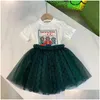 Ensembles de vêtements Designer de luxe enfants T-shirt jupe voile mode mignon bébé vêtements enfants costumes à manches courtes été filles coton Dres Dhays