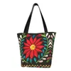 Shopping Bags Mexican Spanish Embroidery Flowers Tote Recycling Canvas Shoulder Shopper Traditional Textile Handbag