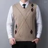 Coletes masculinos moda coreana lã de malha casua colete com decote em v fino ajuste sem mangas colete de negócios plus size 3xl