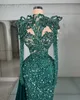 ASO EBI 2024 Hunter Green Mermaid Dress Sukienka Kryształy Cequinalne wieczór Formalne przyjęcie Drugi przyjęcie urodzinowe suknie zaręczynowe sukienki szata de soiree ZJ22 es