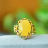 Cluster Rings Luxury Colorful Zircon Amber Ring Women Healing Gemstone Fine Jewelry Genuine Baltic Ambers Wedding Adjustable Anillos