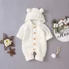 Citgeett Herfst Winter geboren baby jongens meisjes oor gebreide romper wollen trui met capuchon jumpsuit warme schattige outfit 240131