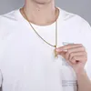 HAOYI Microphone Pendant Necklace Men 18K Gold Color Fashion Hip Hop Rhinestone Hhighend Stainless Steel Jewelry Onlyfans Gift 240125