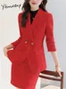 Yitimuceng Fashion Formell kjol passar Womens Office Lady Stäng av krage dubbelbröst Blazer Chic Mini Tvådeluppsättningar 240202