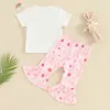 Kleidung Sets Baby Girl Osteroutfit Kurzarm T -Shirt Top Flare Hosen Set 2pcs Kleinkindkleidung