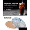 Mats Pads Table Blue Marble Texture Ceramic Set Kitchen Round Placemat Luxury Decor Coffee Tea Cup Coasters Drop Delivery Home Garden Oteiu