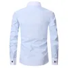 2023 Men French Cufflinks Shirts White Collar Design Solid Color Jacquard Fabric Male Gentleman Dress Long Sleeves Shirt 240126