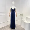 Vestidos casuais 2024 verão mulheres moda de alta qualidade verde azul elegante praia estilo espaguete cinta v-pescoço mid-bezerro vestido