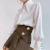 Chic Vintage femmes Blouse élégant simple boutonnage Satin soie femmes chemise automne blanc décontracté dames dessus de chemise Blusas 16946 240127