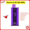 JEC 8000 Puffs Einweg -Zigaretten wiederaufladbare 580 -mAh -Batterie -Vape -Stift -Mesh -Spulen 2% 5% Vaper mit digitalem Display Puff 8k 9k 12k Puff Vapes