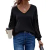 Women's Blouses Women Solid Color V-neck Shirt Lady Regular Fit Stylish Female Lace Patchwork For Spring/autumn