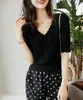 Pulls pour femmes Été manches courtes creux col en V tricot femmes pull hauts Blusas Mujer de Moda 2024 Verano tricoté Womem pull E822