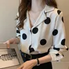 Spring Autumn Office Lady Polka Dot Print Chiffon Blouse Women Elegant Single Breasted Long Sleeve Allmatch Shirt Blusa Mujer 240125