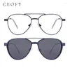 Lunettes de soleil Cadres Ceofy Hommes Vintage Lunettes Cadre Sun Clip sur polarisé 2 en 1 Marque Design Optique Prescription Lunettes pour