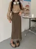 Knitte Długie spódnice Kobiety Autumn Tassel Design Eleganckie biuro damskie szczupły wypoczynek solidny, całkowicie mecz elegancka koreańska moda Faldas 240201