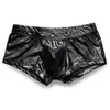 Briefs Panties Men Open Back Hip Sexy PU Faux Leather Buttocks Boxers U Convex Big Bag T Underwear Breathable G-String YQ240215