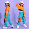 Stage Wear Child Jazz Joggers Streetwear Kids Hip Hop Girls Crop Top Cargo Pants Suit Street Dance Cheerleader Performance Clothes