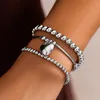 Charm Bracelets Salircon Punk CCB Bead Chain Multi Layered Bracelet Fashion Heart Shaped Pendant Bangles Women's Statement Jewelry Gift