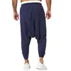 Pantalons pour hommes Hommes Baggy Baggy Loose Taille élastique Coton Lin Plissé Profond Entrejambe Pantalon de survêtement Pantalones Hombre