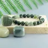 Bangle YUOKIAA Natural Green Grass Stone Beaded Energy Bracelet Elegant Retro Yoga Healing Spiritual Blessing Jewelry Women's Gift