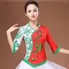 Vêtements ethniques Cheongsam Femmes Plus Taille Tops 2024 Printemps Coton Mélange Impressions Épissage Col V Broderie Style Chinois Danse Qipao Chemises