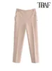 TRAF-pantalones rectos con botones metálicos para Mujer, pantalón Vintage, cintura alta, cintura elástica, tobilleros, 240123