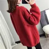 Women's Knits Spring Autumn Women Red White Cardigan Simple V-Neck Casual Knitted Jacket Oversized Loose Basic Sweater Female Coat