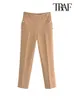 TRAF-pantalones rectos con botones metálicos para Mujer, pantalón Vintage, cintura alta, cintura elástica, tobilleros, 240123