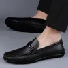 Mocassins en cuir véritable pour hommes, chaussures de printemps décontractées à enfiler, chaussures de bateau faites à la main pour adultes