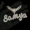 Ожерелье Grandbling с индивидуальным именем и сердечком со стразами, кубинская цепочка, ожерелье с надписью Iced Out CZ, персонализированные ювелирные изделия в стиле хип-хоп 240202