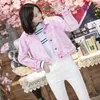 Women Rivet Beading Casual Pink Short Style Denim Jacket Top Quality Street Loose Batwing Sleeve Pocket Jeans Jacket Femme S-L 240129