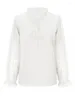 Blusas femininas brancas outono elegante vintage jacquard retalhos camisas moda feminina lanterna manga rendas até casual solto blusas