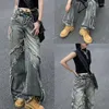 Женские джинсы, свободные тонкие женские джинсы в американском стиле ретро, осенне-зимний дизайн, брюки с необработанными краями, прямые широкие брюки, модные
