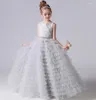 Menina vestidos meninas vestidos de princesa formal 2024 flor em camadas para festa de casamento tule júnior vestido de dama de honra