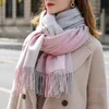 Invierno 100% lana real bufanda a cuadros mujeres a cuadros bufandas de cachemira enrejado mantón grande y envolturas damas cálidas Echarpe Pashmina 240201