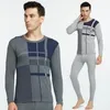 Sous-vêtements thermiques pour hommes, grande taille, en coton, col rond, mi-cou, bas en Jacquard, pantalon Long, costume, automne et hiver