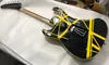 Eddie Edward Van Halen 5150 Guitare électrique noire à rayures jaunes, poupée banane, pont trémolo Floyd Rose, écrou de verrouillage, barre Whammy