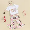 Kledingsets geboren Baby Girl Birthday Outfit Romper Shirt Shirt Tops Donuts Bell Bottom Pants 3pcs Zomerkleding