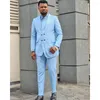 Trajes de hombre Moda Azul cielo Hombres Dos piezas Diseñador Por encargo Hermoso conjunto de boda para hombre Ropa formal de negocios