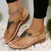 Sandaler Crystal Wedge Gladiator Women Summer Elastic Band Clip Toe Thong Mujer Plus Size Slip Beach Shoes Woman Woman Woman