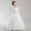 Sukienki dla dziewczynek biała elegancka sukienka kwiatowa koronkowa tiulowy pół rękaw