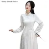 Roupas étnicas Senhoras Elegante Qipao Vestido Jacquard Mulheres Ao Dai Melhorar Vietnam Tradicional Chinês Noite Cheongsam Branco Manga Longa